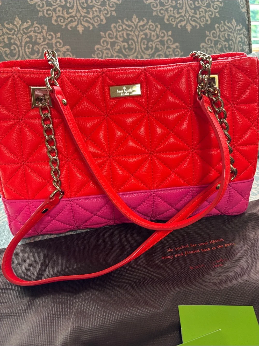 NWT kate spade Quilted Orange and Pink Leather Shoulder Bag